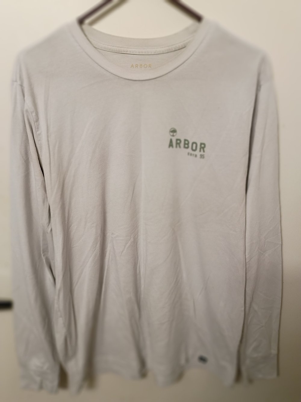 Arbor Long Sleeve Crew Tee - Light Gray with Green Logo